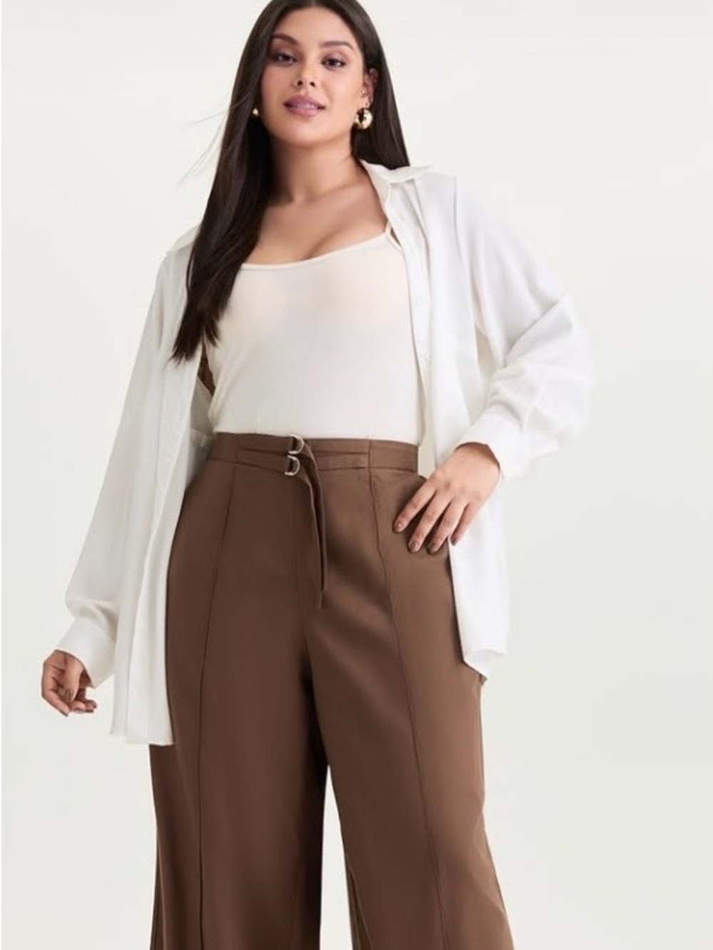 BloomChic NWT Brown Wide-Leg Cotton Blend Trousers Pants
